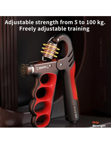 Fortalecedor de Agarre Hiyoga Ajustable 5-100KG con Contador