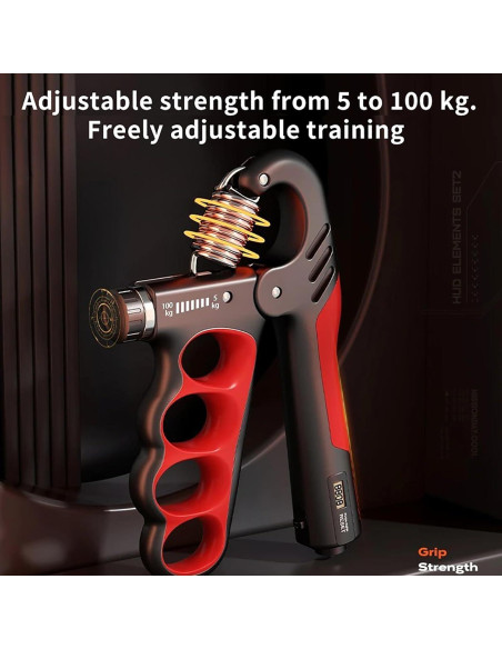 Fortalecedor de Agarre Hiyoga Ajustable 5-100KG con Contador