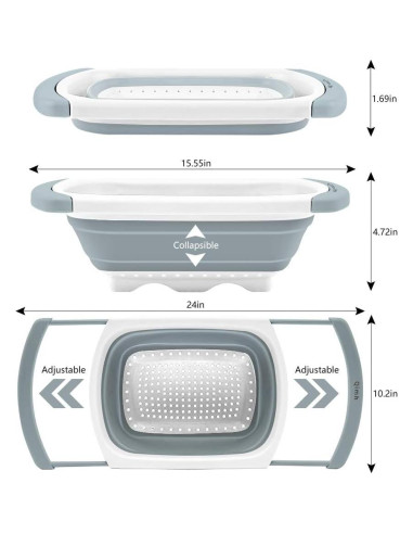 Colador Plegable QiMH 6 Cuartos Silicona Libre BPA Gris