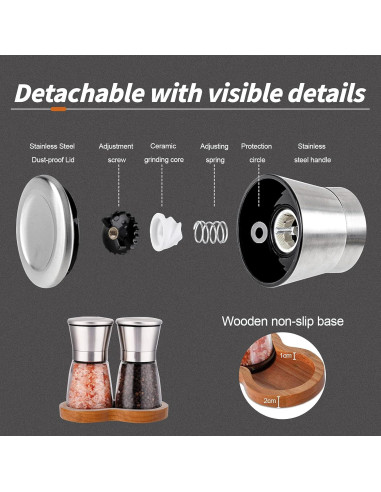 Juego de Molinillos de Sal y Pimienta LessMo - Acero Inoxidable y Vidrio