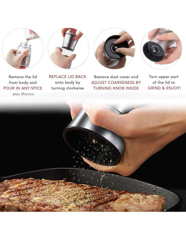 Juego de Molinillos de Sal y Pimienta LessMo - Acero Inoxidable y Vidrio