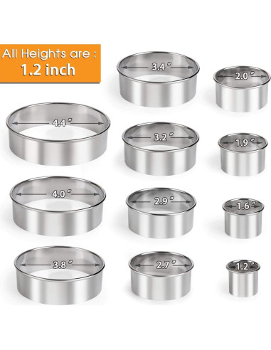 Juego de Cortadores de Galletas Redondos HULISEN - 11 Piezas Acero Inoxidable