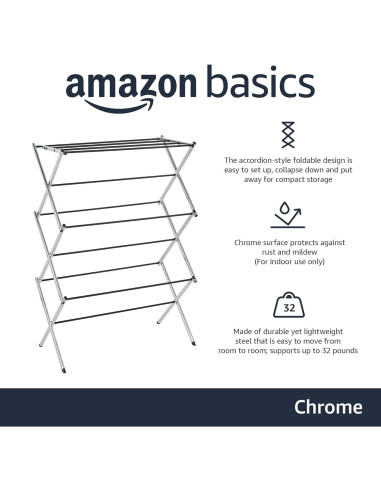 Estante Plegable para Secar Ropa Amazon Basics 106.2 cm Cromo