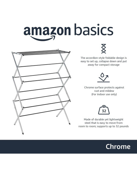 Estante Plegable para Secar Ropa Amazon Basics 106.2 cm Cromo