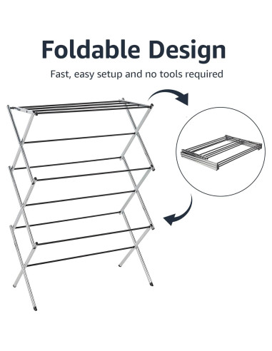 Estante Plegable para Secar Ropa Amazon Basics 106.2 cm Cromo