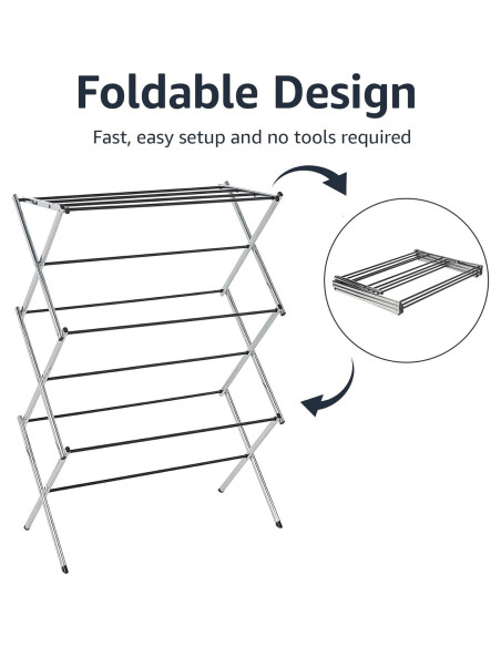 Estante Plegable para Secar Ropa Amazon Basics 106.2 cm Cromo