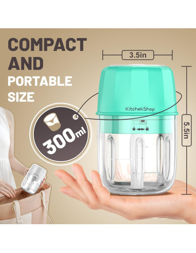 Procesador de Alimentos Mini KitchekShop 300ml Eléctrico Verde