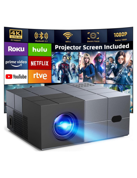 Proyector YOWHICK 20000LM Nativo 1080P WiFi 6 Bluetooth Gris