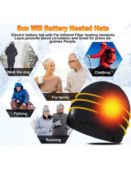 Gorro Térmico Calentado Sun Will Eléctrico Recargable Negro