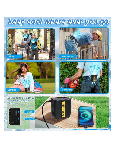 Ventilador de Cintura PANGTIKU 10000mAh 4 Velocidades Portátil