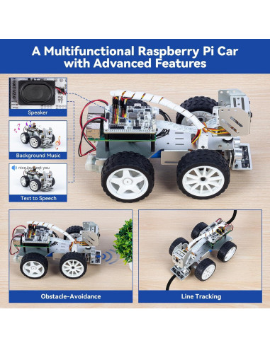 Kit Coche Robot AI PiCar-X SunFounder para Raspberry Pi 5/4/3B+