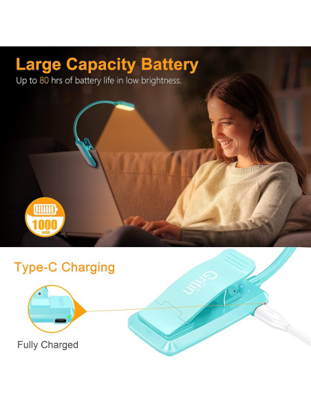 Luz de Libro Gritin Recargable LED 3 Temperaturas Azul
