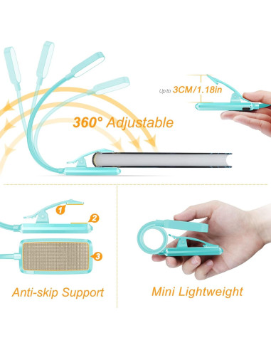 Luz de Libro Gritin Recargable LED 3 Temperaturas Azul