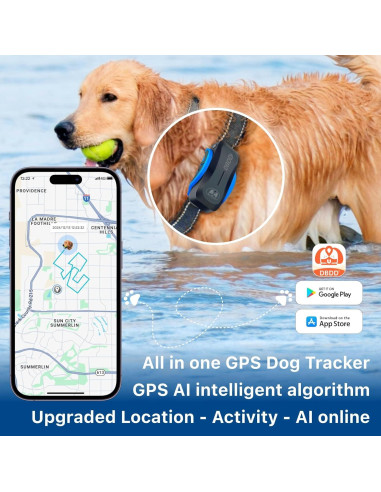Rastreador GPS para Perros DBDD, Impermeable, AI, Negro