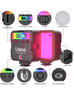Luz LED RGB ULANZI VL49 Portátil 2000mAh 2500-9000K 2