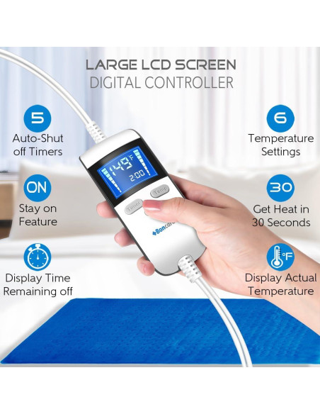 Almohadilla Térmica Extra Grande Boncare 43x83 cm 6 Niveles Calor