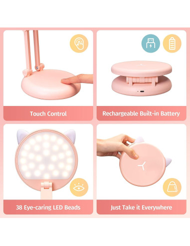 Lámpara de Escritorio Rosa Plegable y Recargable One Fire