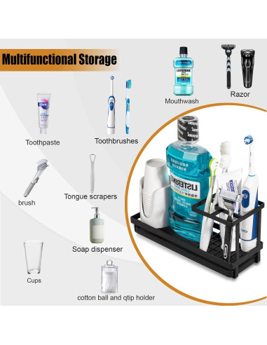 Soporte para Cepillos de Dientes Heagoale Negro Mate 4 Compartimentos
