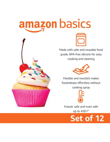 Tazas de Silicona Reutilizables Amazon Basics - 12 Piezas Multicolor