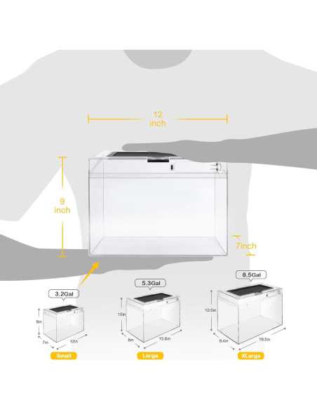 Terrario de PC HELIME 30.5x17.8x22.9 cm para reptiles y anfibios