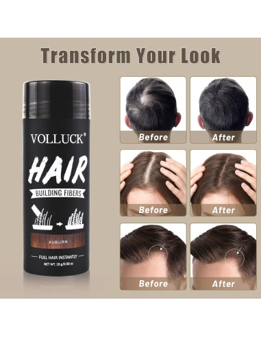 Fibras para Cabello VOLLUCK 28g Castaño Rojizo - Cobertura Instantánea