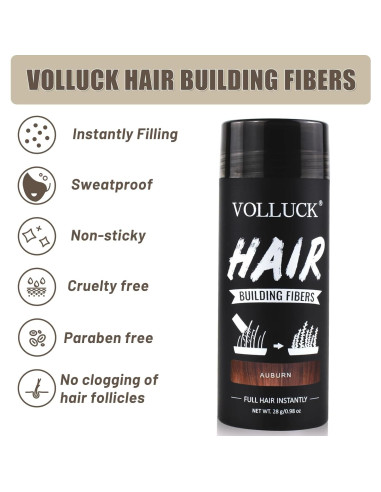 Fibras para Cabello VOLLUCK 28g Castaño Rojizo - Cobertura Instantánea
