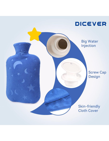 Botella de Agua Caliente DICEVER 2L con Funda Suave Azul