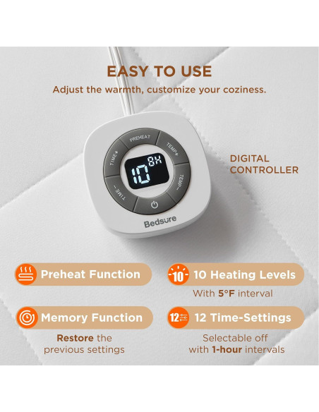 Almohadilla Térmica Doble Bedsure 99x191cm - 10 Niveles Calor
