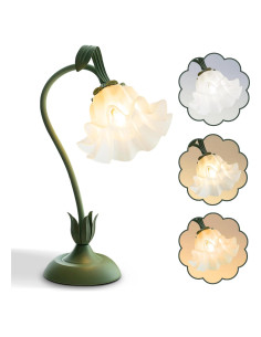 Lámpara de Mesa LED Vintage Verde con Flores 3 Modos de Color