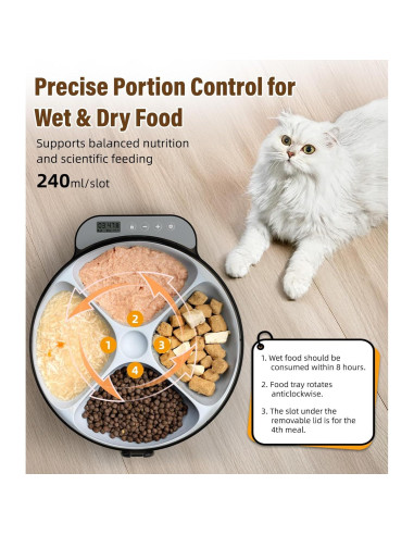 Dispensador Automático de Comida para Gatos Casfuy F26-L 4 Comidas