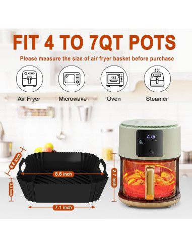 Paquete de 2 forros de silicona Seropy 7.1" para freidora 4-7 QT