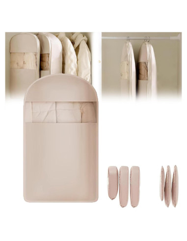 Bolsa de Ropa Colgante Beige L con Cierre de Compresión Automática