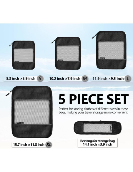 Set de Cubos de Compresión para Maletas 5 Piezas Negro