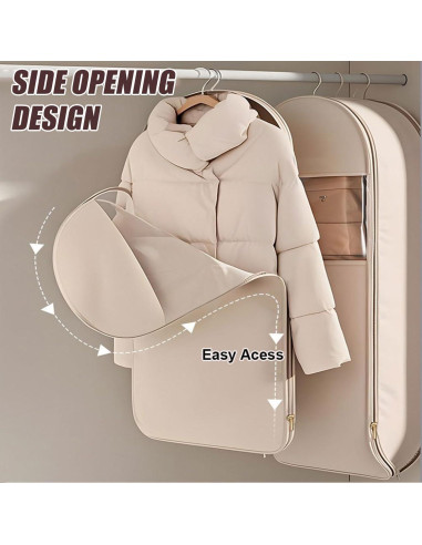 Bolsa de Ropa Colgante Beige L con Cierre de Compresión Automática