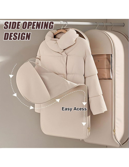 Bolsa de Ropa Colgante Beige L con Cierre de Compresión Automática