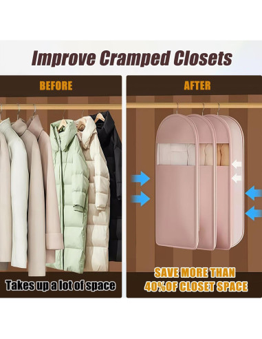 Bolsa de Ropa Colgante Beige L con Cierre de Compresión Automática