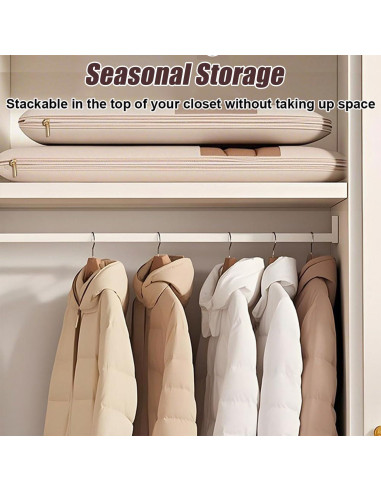 Bolsa de Ropa Colgante Beige L con Cierre de Compresión Automática