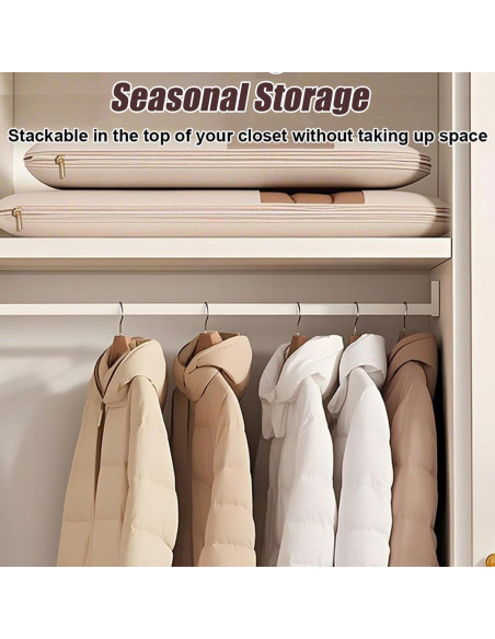 Bolsa de Ropa Colgante Beige L con Cierre de Compresión Automática