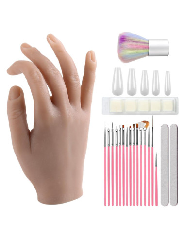 Mano de práctica de silicona Sotong con 100 consejos de uñas