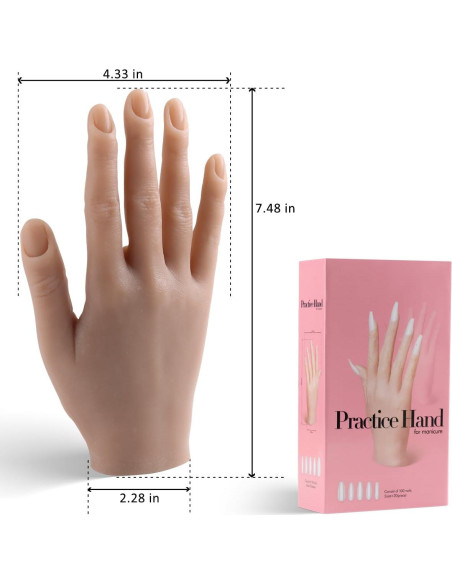 Mano de práctica de silicona Sotong con 100 consejos de uñas