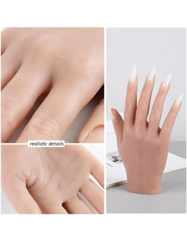 Mano de práctica de silicona Sotong con 100 consejos de uñas
