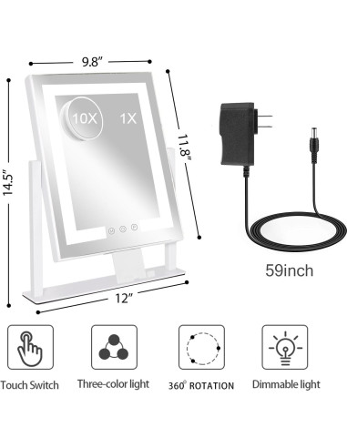 Espejo de Maquillaje Iluminado Kottova 36.83cm 10X Magnificación