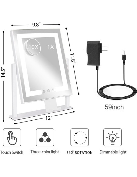 Espejo de Maquillaje Iluminado Kottova 36.83cm 10X Magnificación