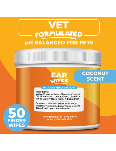 Toallitas Limpiadoras para Oídos de Perros Paw Science - Aroma Coco