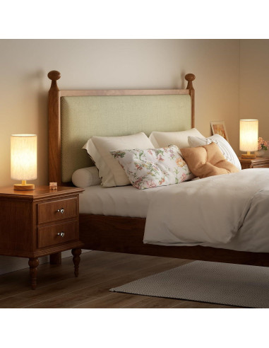 Juego de 2 Lámparas de Mesa Fenmzee 9" LED 3000K Crema Madera