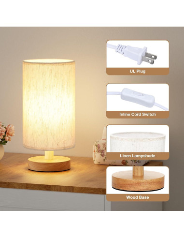 Juego de 2 Lámparas de Mesa Fenmzee 9" LED 3000K Crema Madera