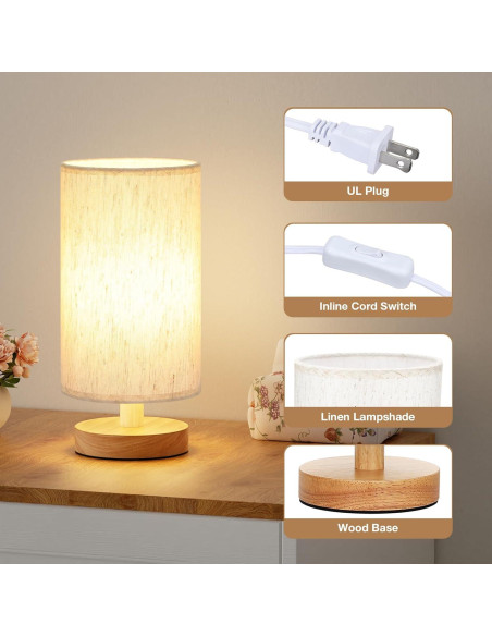 Juego de 2 Lámparas de Mesa Fenmzee 9" LED 3000K Crema Madera