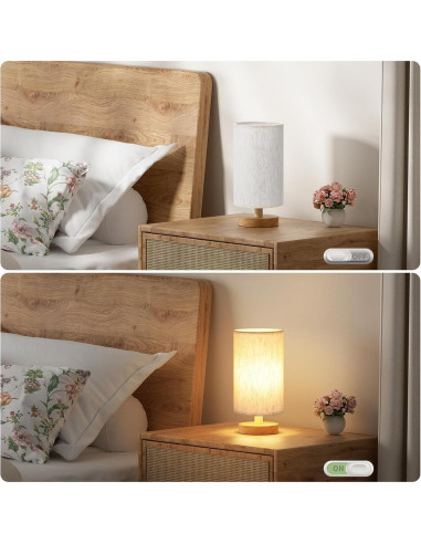 Juego de 2 Lámparas de Mesa Fenmzee 9" LED 3000K Crema Madera