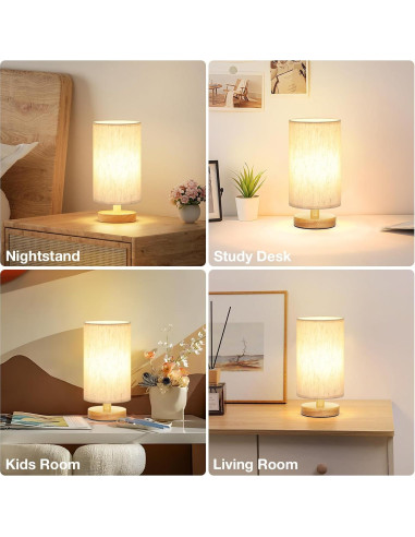 Juego de 2 Lámparas de Mesa Fenmzee 9" LED 3000K Crema Madera