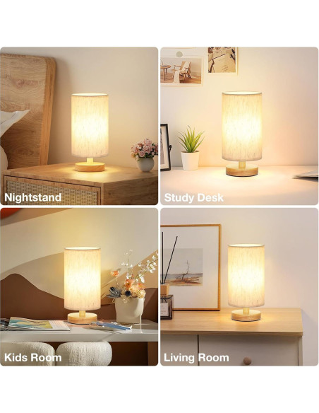 Juego de 2 Lámparas de Mesa Fenmzee 9" LED 3000K Crema Madera